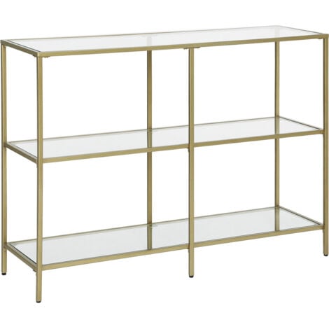 VASAGLE Table console, Table d’entrée, Bout de canapé, à 3 niveaux, en verre trempé, Étagère de rangement moderne, robuste, facile à monter, pour salon, chambre, cuisine, Doré par SONGMICS