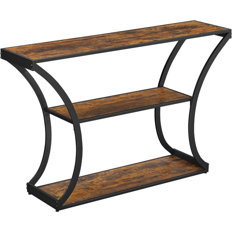 Table console, Table d'entrée, pieds courbés, dessus de table allongé, pour salon, couloir, chambre, style industriel, Marron Rustique et Noir par