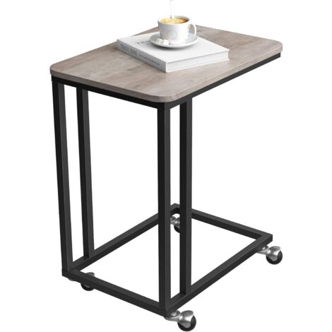 VASAGLE Table d’appoint, Bout de canapé, Table Mobile, avec Cadre en Acier et roulettes, Montage Facile, Style Industriel, pour Salon, Chambre, Balcon, Grège et Noir LNT050B02 par SONGMICS