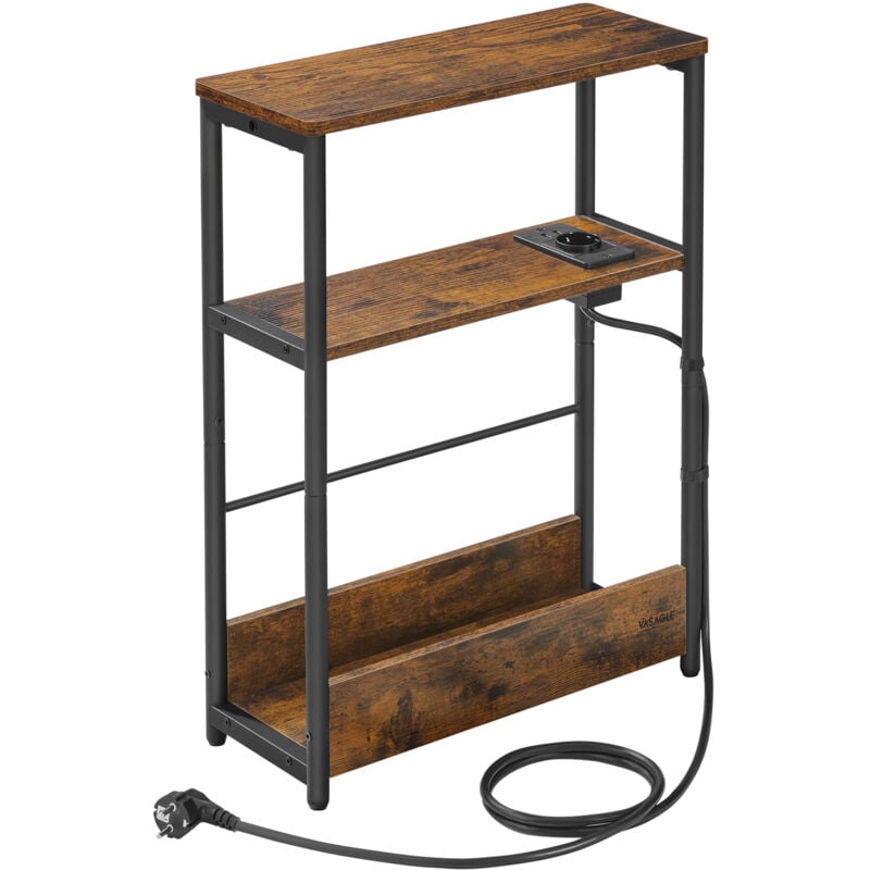 Vasagle - Table d'Appoint Fine avec Multiprise, Table de Chevet à 3 Niveaux, Bout de Canapé, pour Petits Espaces, Porte-Magazines, Salon, Chambre,