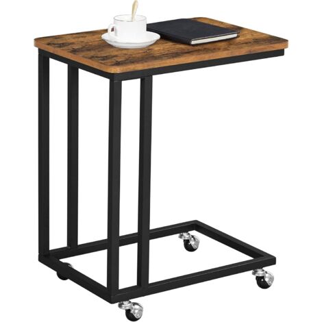 Vasagle – Table d'appoint mobile 50x35x60 cm – Cadre acier noir – Plateau aggloméré marron – 4 roulettes amovibles pour petits espaces