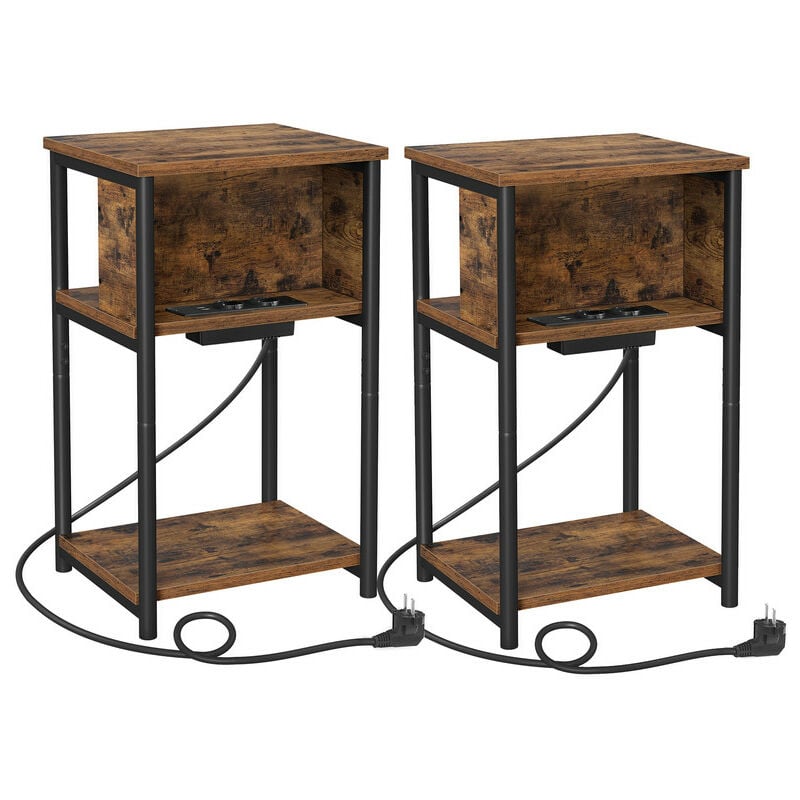 Songmics - vasagle Table d'Appoint , Lot de 2, Petite Table de Chevet avec Multiprise, Fin, 2 Prises ca, 2 Ports usb, 30 x 34 x 58 cm, pour Salon,