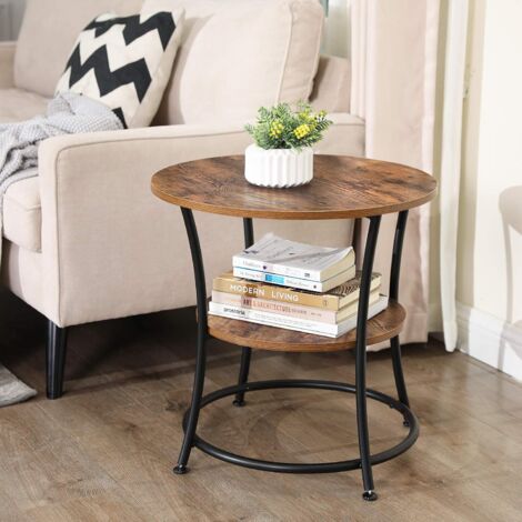 Vasagle – Table d'appoint ronde 55 cm – Structure en métal noir – 2 niveaux – Style industriel – Capacité de charge 30 kg – Montage facile