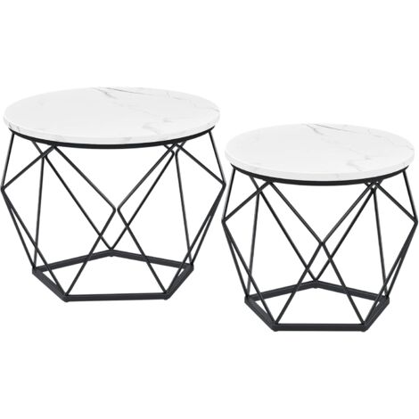 Vasagle – Lot de 2 tables basses rondes – Plateau amovible – Structure en acier – Dimensions 50x40cm et 40x36cm – Pour salon moderne – Blanc et noir