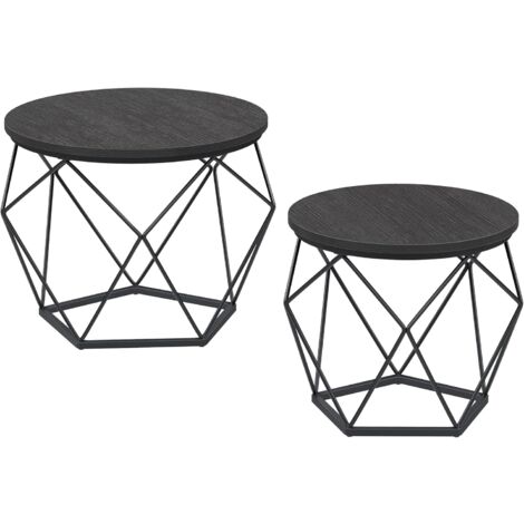 Vasagle – Lot de 2 tables basses gigognes rondes – Plateau amovible – Acier noir – Dimensions 50x40cm et 40x36cm – Pour salon moderne