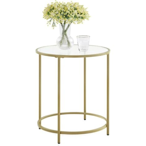 VASAGLE Table d’Appoint Ronde, Plateau en Verre Trempé, Armature Métallique Dorée, Bout de Canapé, Table Console, Table de Chevet, Salon, Balcon, Robuste et Stable, Décoratif, Doré par SONGMICS LGT20G