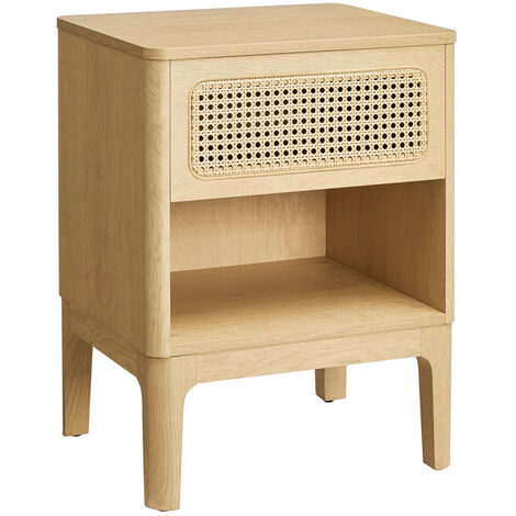 Vasagle – Table de chevet en rotin boho chic – Dimensions 45 x 40 x 60 cm – 1 tiroir – Panneau d’aggloméré et MDF – Couleur boisée