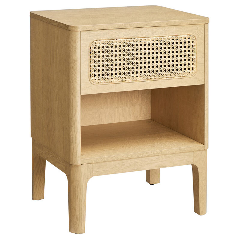 Table de Chevet en Rotin, Boho avec Tiroir, 45 x 40 x 60 cm, Couleur Boisée - Vasagle