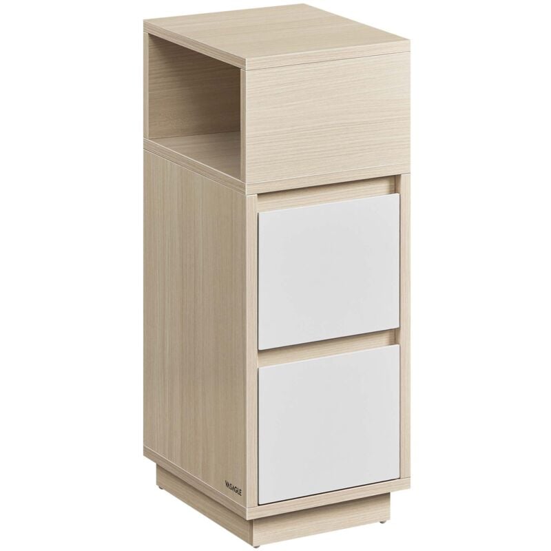 Table de Chevet avec 2 Tiroirs et Compartiment Ouvert, Beige Naturel et Blanc Nuage - Vasagle