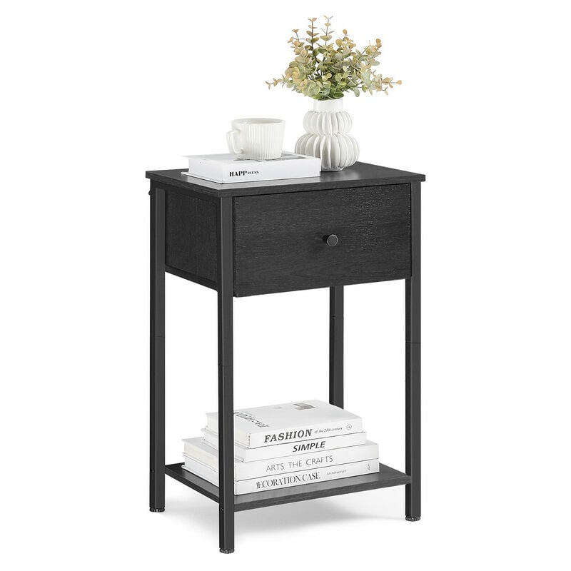 Vasagle Table de chevet avec tiroir en tissu, 61 cm de haut, Avec étagère, Pour salon, chambre à coucher, Noir