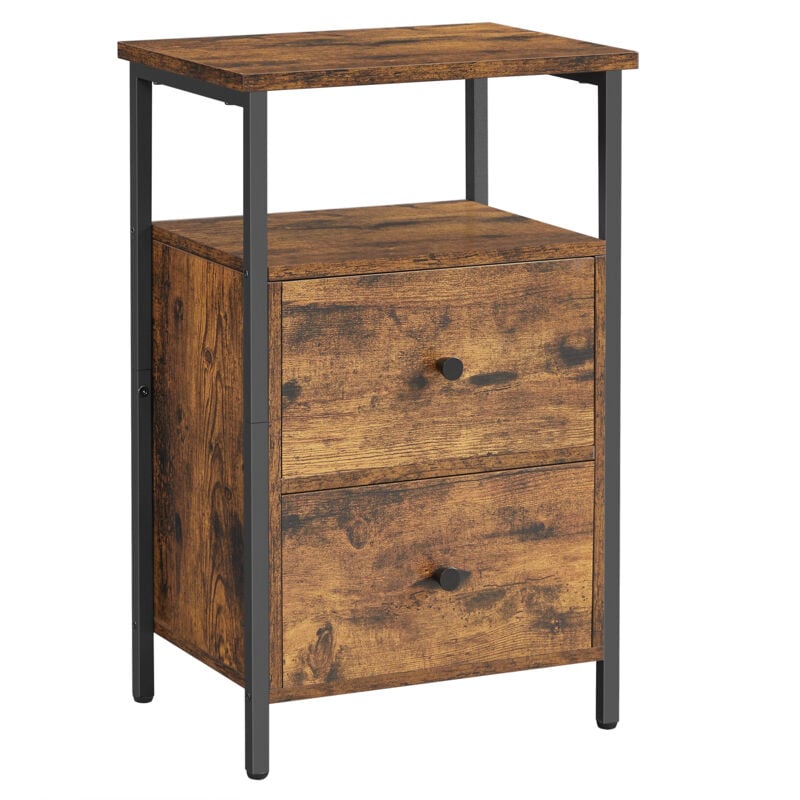 Table de Chevet 2 Tiroirs, 38 x 28 x 60 cm, Style Industriel, Marron Rustique et Noir - Vasagle