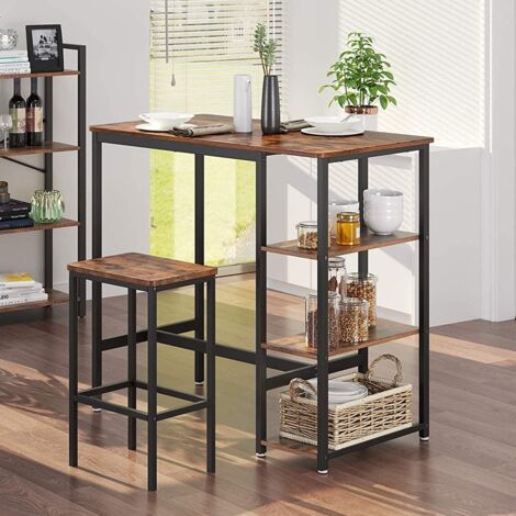 Vasagle – Table haute Isolde 109x60 – 3 étagères en panneaux de particules – Pieds en métal – Pour 2 personnes – Brun/noir