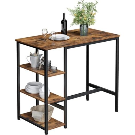 VASAGLE Table Haute, Table de Bar Rectangulaire, avec 3 Étagères, Structure en Fer Stable, pour Cuisine, Salle à Manger, 109 x 60 x 100 cm, Montage Facile, Marron Rustique par SONGMICS LBT11X - Marron Rustique