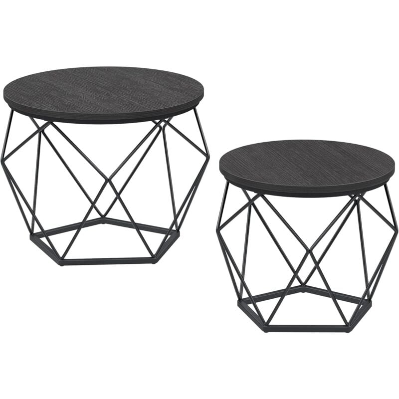 Songmics - Table Basse Ronde, Lot de 2, Table d'Appoint, Bout de Canapé, Style Moderne, Plateau Amovible, Cadre en Acier, pour Salon - Noir