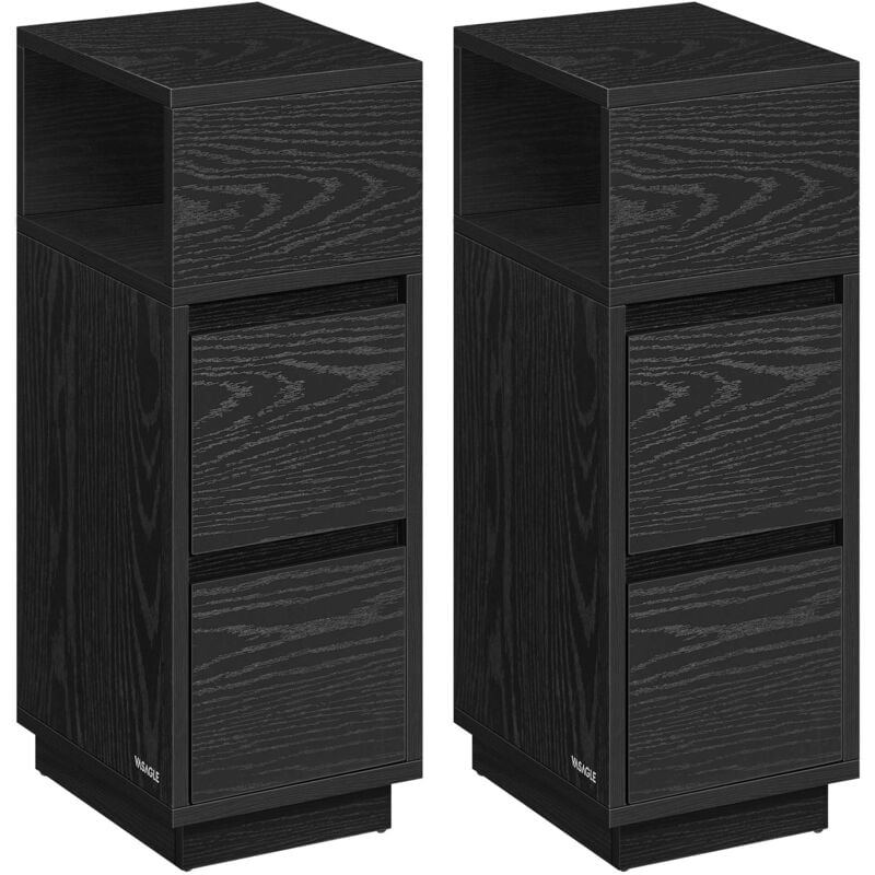 Vasagle - Tables de Chevet, Lot de 2, avec 2 Tiroirs et Compartiment Ouvert, Noir d'Encre