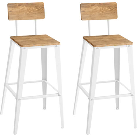 VASAGLE Tabouret Bar Industriel, Lot de 2, Chaise Bar Cuisine, avec Dossier, Cadre en Acier, Montage Facile, Style Industriel, Blanc