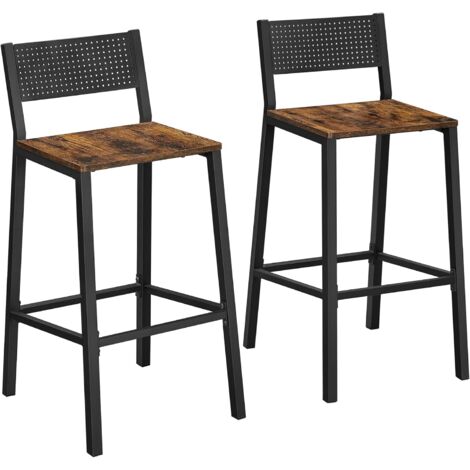 Vasagle – Lot de 2 tabourets de bar en métal et panneau aggloméré marron – Hauteur 97,2 cm – Dossier ergonomique incliné – Reposes-pieds confortables