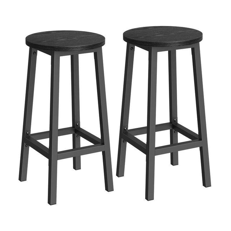 vasagle tabourets hauts, lot de 2, chaises de bar, siège de cuisine, cadre en acier, hauteur 65 cm, montage facile, style industriel, noir