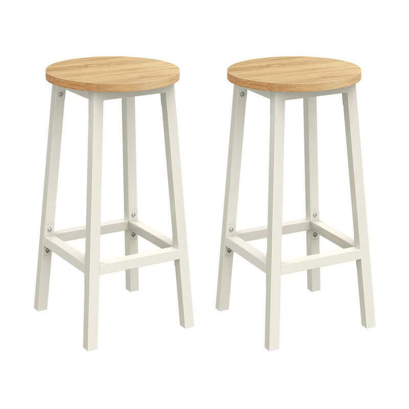 vasagle - tabourets hauts, lot de 2, chaises de bar, siège de cuisine, cadre en acier, hauteur 65 cm, montage facile, style industriel, blanc
