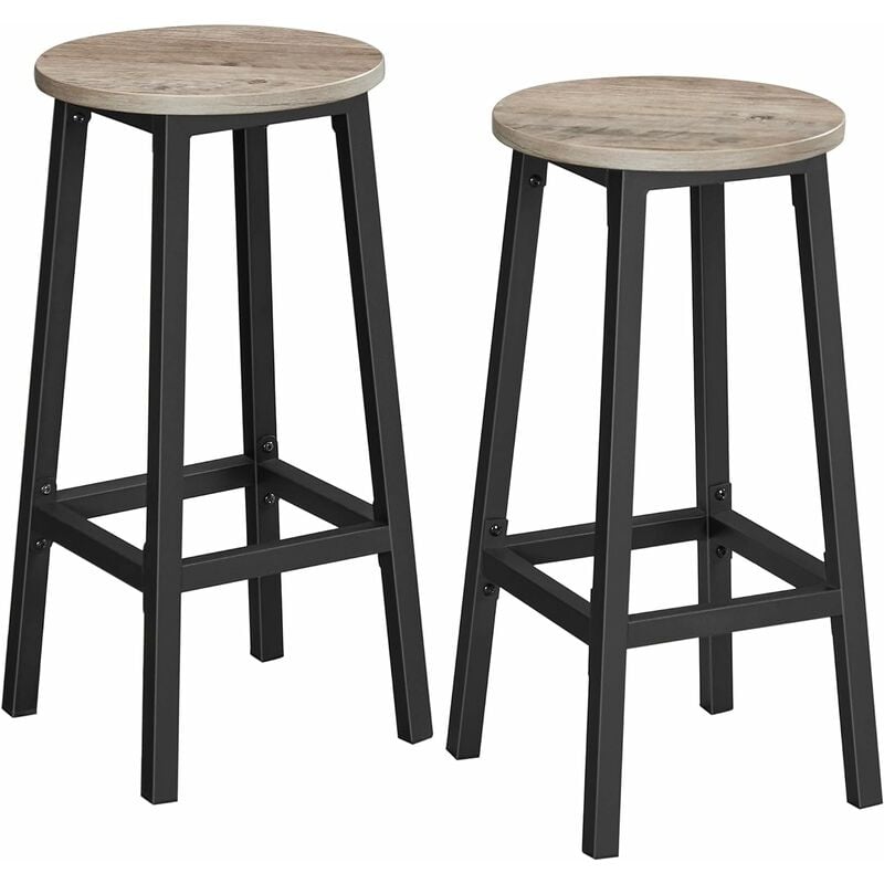 vasagle - tabourets hauts, lot de 2, chaises de bar, siège de cuisine, cadre en acier, hauteur 65 cm, montage facile, style industriel, grège