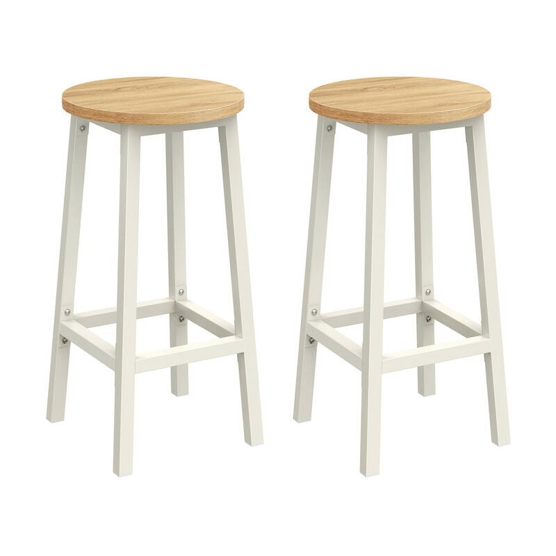 Vasagle - Tabourets Hauts, Lot de 2, Chaises de Bar, Siège de Cuisine, Cadre en Acier, Hauteur 65 cm, Montage Facile, Style Industriel, Blanc