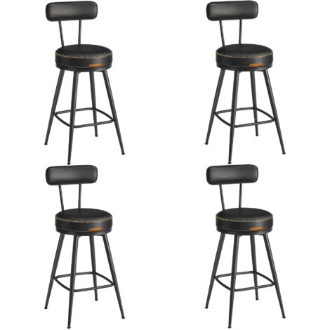 Vasagle – Lot de 4 tabourets de bar noir – Siège rembourré en PU – Hauteur 65 cm – Style moderne mi-siècle – Acier et contreplaqué
