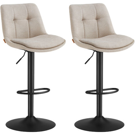 Vasagle – Lot de 2 tabourets de bar pivotants – Hauteur réglable 62-84 cm – Dossier ergonomique et repose-pieds – Acier blanc pour cuisine et salle à manger