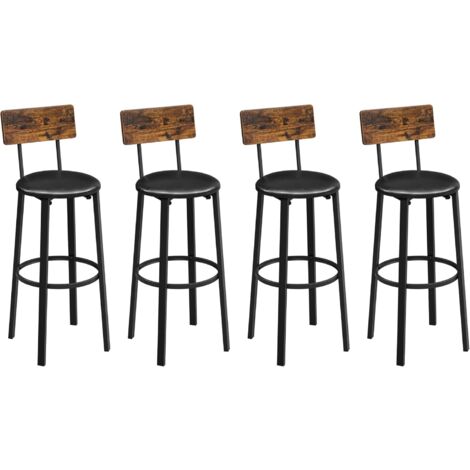 Vasagle – Lot de 4 tabourets de bar rembourrés – Assise 75,5 cm en PU – Structure acier – Montage simple – Style industriel noir