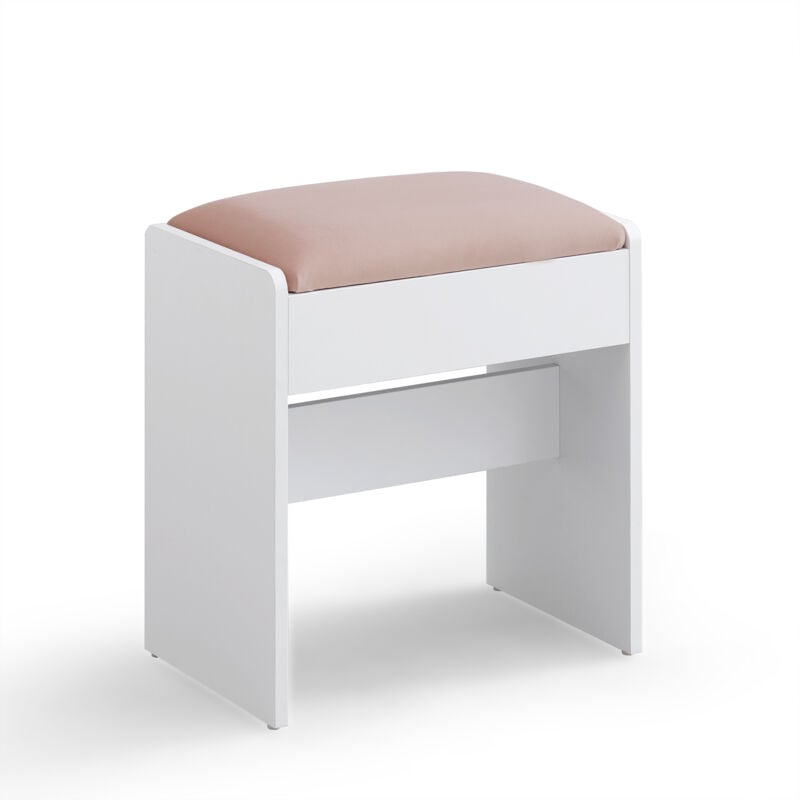 VASAGLE Tabouret de Coiffeuse, Chaise Rembourrée de Maquillage, Repos-Pieds, en Velours, Patins Antidérapants, pour Chambre, Dressing, Entrée, Blanc