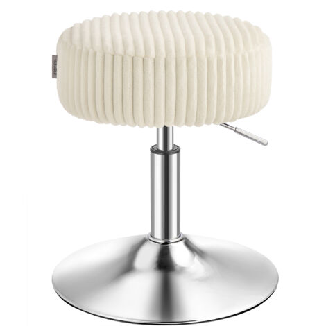 VASAGLE Tabouret de Maquillage, Réglable en Hauteur, Pivotant à 360 Degrés, en Velours Côtelé, Coussin Épais, Tabouret de Coiffeuse, pour Chambre, Cuisine, Salle à Manger, Blanc Crème