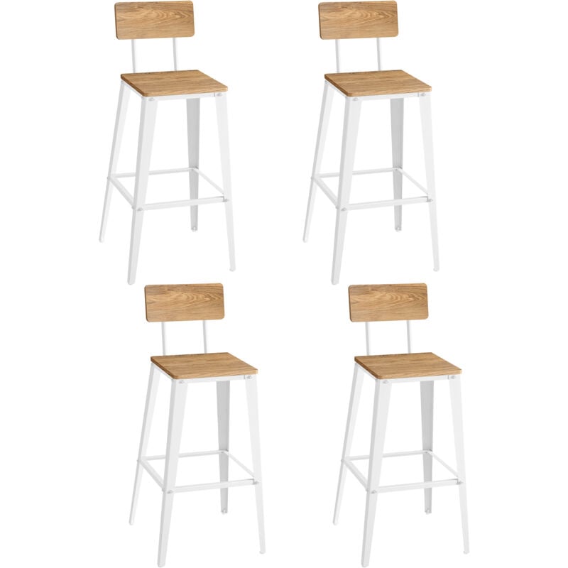 Vasagle - Tabourets de Bar Industriel, Lot de 4, Chaise Bar Cuisine, avec Dossier, Cadre en Acier, Montage Facile, Style Industriel, Beige