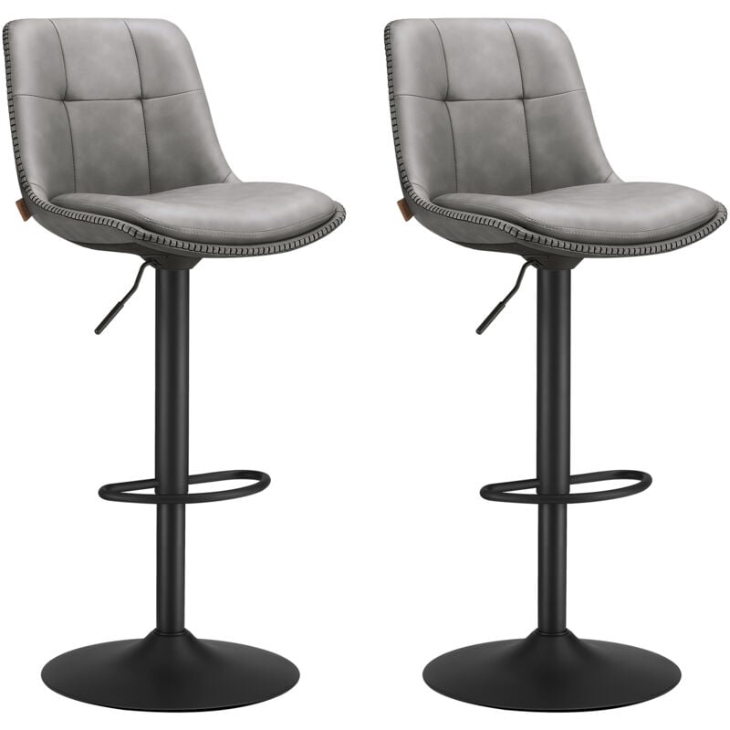 Vasagle - Tabourets de Bar, Lot de 2, Chaise de Cuisine, Siège Pivotant à Hauteur Réglable, Matelassé, en pu, avec Dossier et Repose-Pieds, Salle à