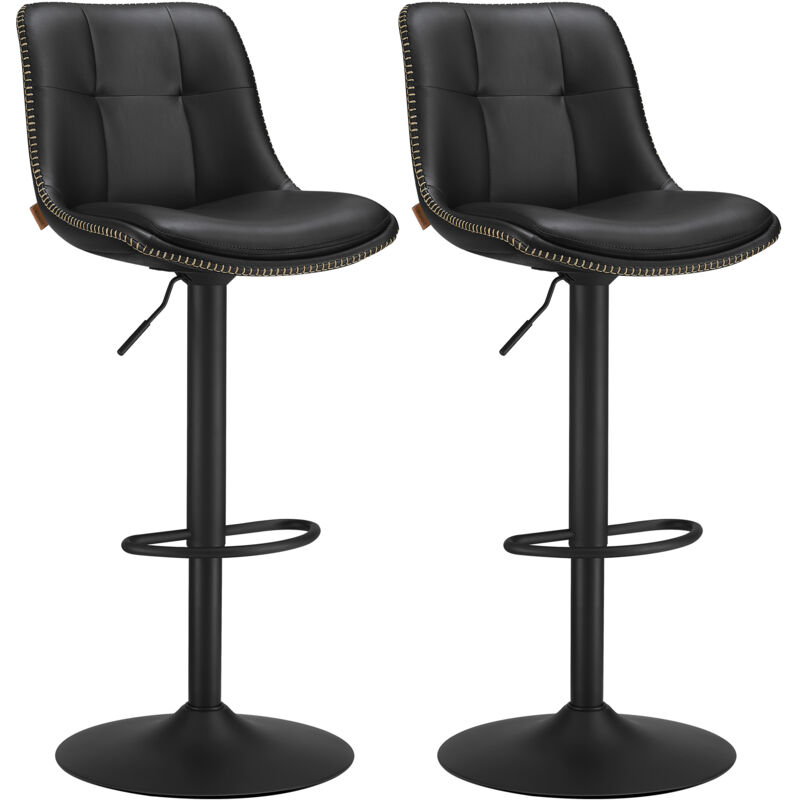 Tabourets de Bar, Lot de 2, Chaise de Cuisine, Siège Pivotant à Hauteur Réglable, Matelassé, en pu, avec Dossier et Repose-Pieds, Salle à Manger,