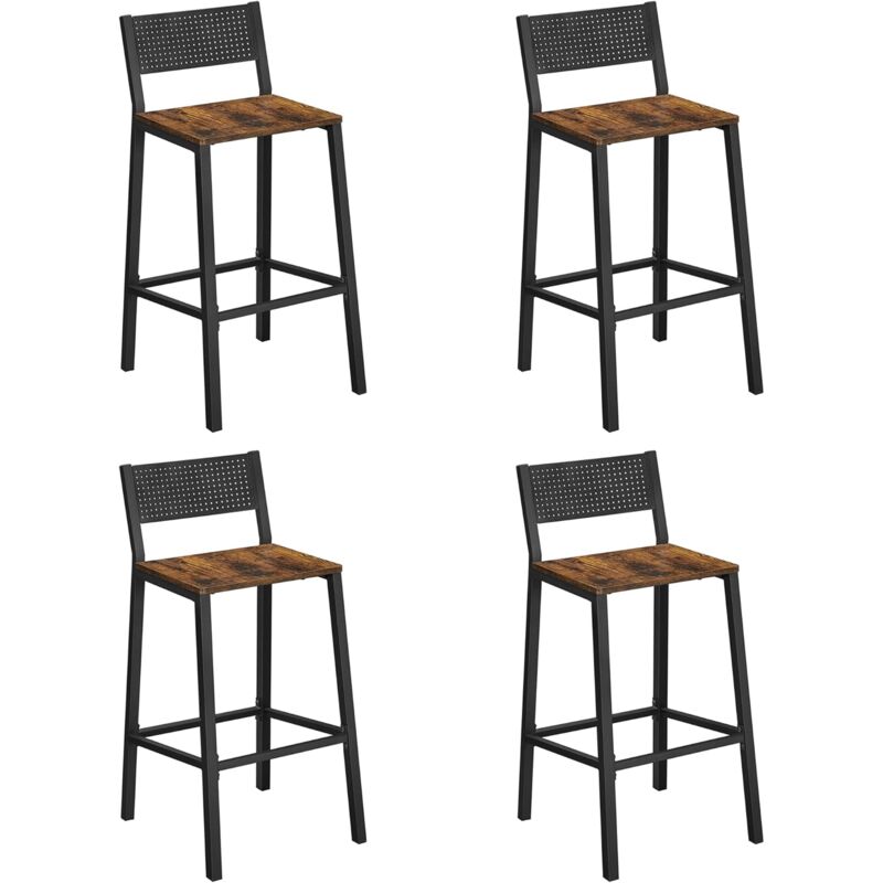 Vasagle - Tabourets de Bar, Lot de 4 Chaises de Bar, Sièges Cuisine, Salle à Manger, Bureau, Style Industriel, Marron