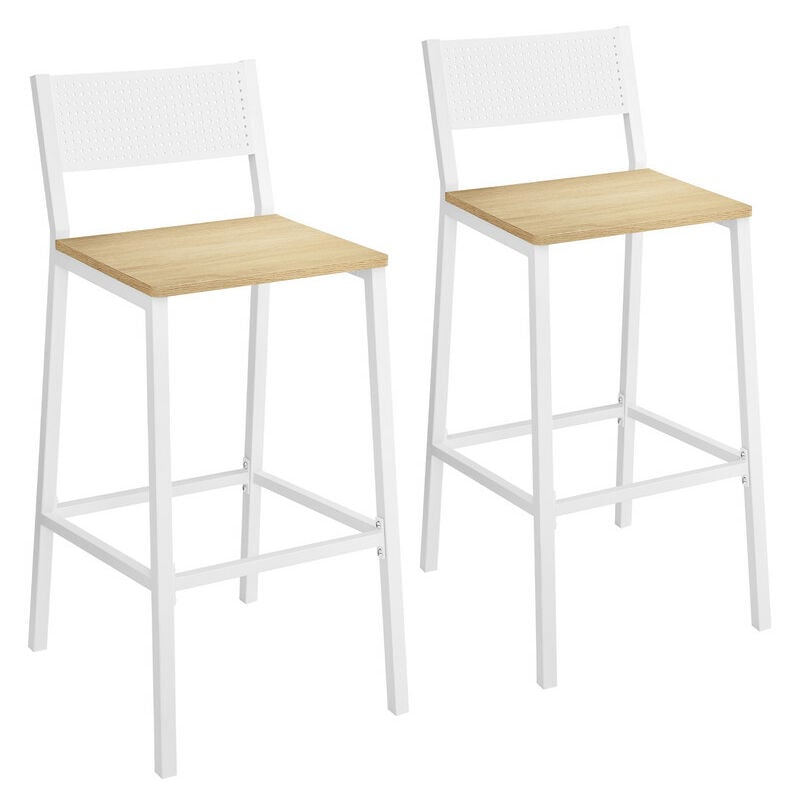 Vasagle - Tabourets de Bar, Lot de 2 Chaises de Bar, Sièges Cuisine, Salle à Manger, Bureau, Style Industriel,Blanc