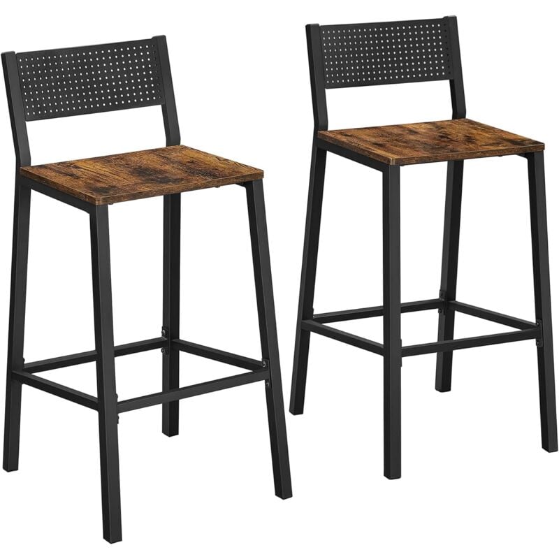 VASAGLE Tabourets de Bar, Lot de 2 Chaises de Bar, Sièges Cuisine, Salle à Manger, Bureau, Style Industriel,Marron