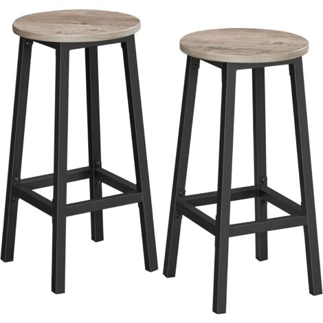 Vasagle – Lot de 2 tabourets de bar en acier – Hauteur 65 cm – Assise ronde grège – Montage facile – Capacité 100 kg par tabouret