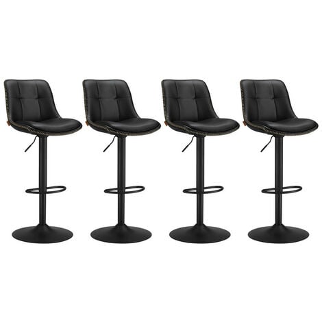 VASAGLE Tabourets de Bar, Lot de 4, Chaise de Cuisine, Siège Pivotant à Hauteur Réglable, Matelassé, en PU, avec Dossier et Repose-Pieds, Salle à Manger, Comptoir, Acier, Noir