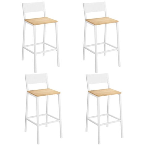 VASAGLE Tabourets de Bar, Lot de 4 Chaises de Bar, Sièges Cuisine, Salle à Manger, Bureau, Style Industriel, Blanc