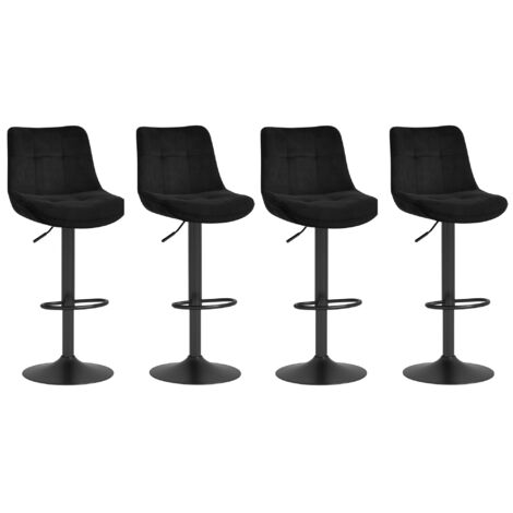 VASAGLE Tabourets de Bar, Lot de 4, Chaises de Cuisine, en Velours, Siège Pivotant à Hauteur Réglable, avec Dossier et Repose-Pieds, Salle à Manger, Comptoir, Acier, Noir d'Encre