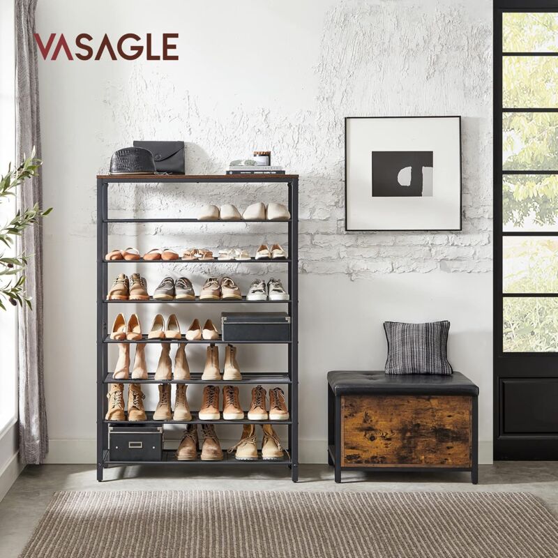 Songmics - vasagle Étagère à Chaussures à 8 Niveaux, Porte-Chaussures, Meuble de Rangement, Grilles en Métal, 32-40 Paires, pour Entrée, Couloir,