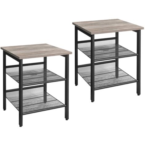 VASAGLE Tavolini a Lato Divano, Set di 2 Tavoli con Ripiani a Rete Regolabili, Stile Industriale, per Soggiorno, Camera da Letto, Corridoio, Ufficio, Greige e Nero LET024B02