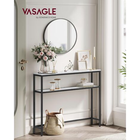 VASAGLE Tavolo Consolle, 20 x 100 x 80 cm, Tavolino Stretto, Tavolo da Ingresso Moderno con 2 Ripiani, Per Soggiorno, Camera da Letto, Bianco Marmo e Nero Inchiostro