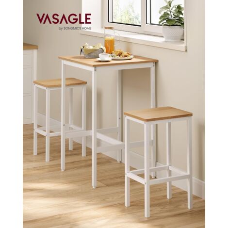 VASAGLE Tavolo da Bar con Sgabelli, Tavolo da Pranzo con 2 Sgabelli, Tavolo Cucina 60 x 60 x 90 cm, Sgabello di 30 x 40 x 65 cm, Sala da Pranzo, Rovere Dorato e Bianco Nuvola