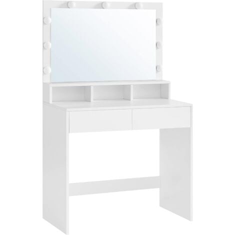 VASAGLE Tocador, Mesa de Maquillaje, con 9 Bombillas LED y Espejo, Luz Regulable, 2 Cajones y 3 Compartimentos de Almacenamiento, Estilo Moderno, Blanco  por SONGMICS