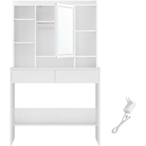 VASAGLE Toeletta con Luci LED 3 Colorazioni con Luminosità Regolabile, Tavolo da Trucco con Specchio, Spazioso, Ripiani Regolabili, 2 Cassetti, Postazione Trucco, Moderno, Bianco da SONGMICS