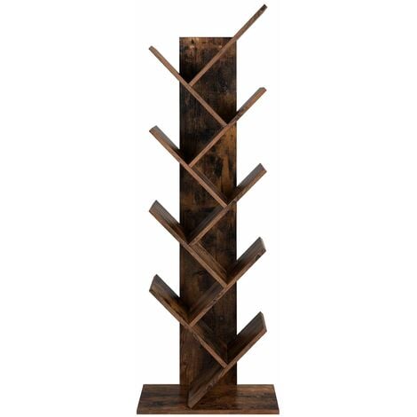main image of "VASAGLE Tree Bookshelf, 8-Tier Floor Standing Bookcase, with Wooden Shelves for Living Room, Home Office, Rustic Brown by SONGMICS LBC11BX - Rustic Brown"