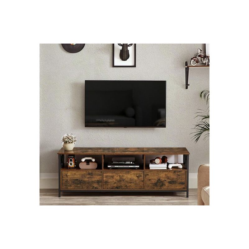 Songmics - VASAGLE TV-Schrank, Lowboard für Fernseher bis zu 65 Zoll, TV-Regal mit 3 Schubladen, 147 x 40 x 50 cm, Industrie-Design, Stahlgestell,
