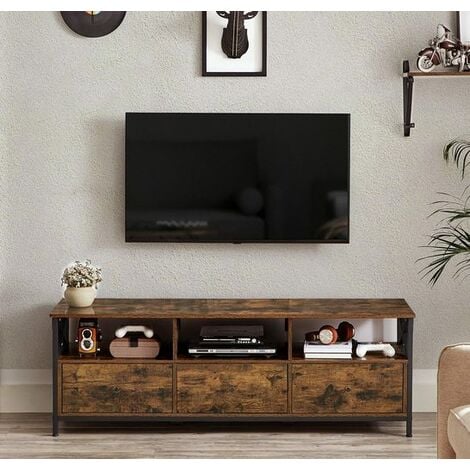 VASAGLE TV-Schrank, Lowboard für Fernseher bis zu 65 Zoll, TV-Regal mit 3 Schubladen, 147 x 40 x 50 cm, Industrie-Design, Stahlgestell, vintagebraun-schwarz LTV301B01 - vintagebraun-schwarz