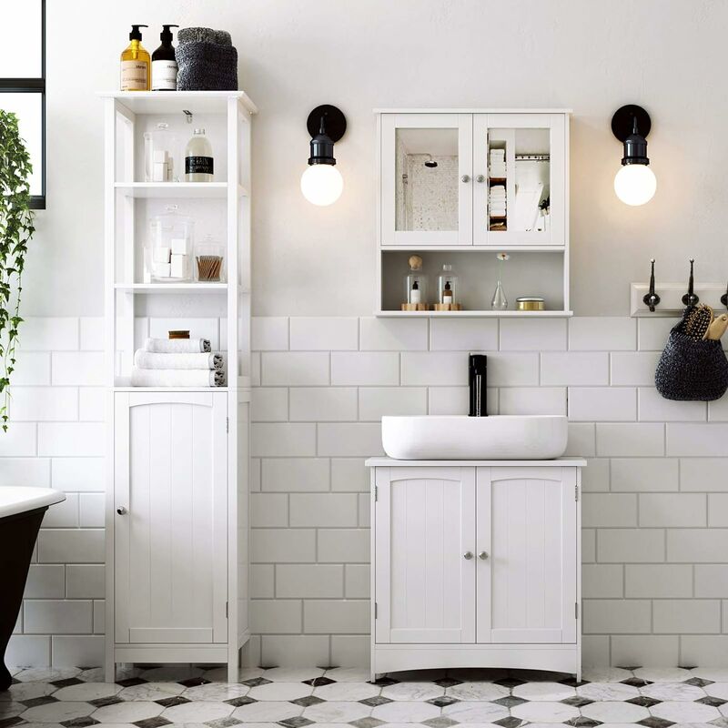 Vasagle Under Sink Cabinet Storage Bathroom Cupboard 2 Door Compartments Adjustable Shelf Damp Resistant 60 X 30 60cm White Country Style By Mics Bbc01wt - Under Sink Bathroom Cupboard Storage Vasagle Under Sink Cabinet Storage Bathroom Cupboard 2 Door Compartments Adjustable Shelf Damp Resistant 60 X 30 60cm White Country Style By Mics Bbc01wt - Under Sink Bathroom Cupboard Storage